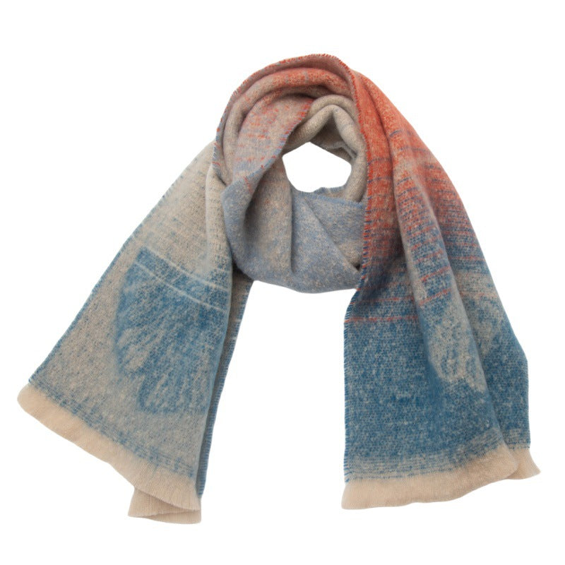 Ginkgo Leaf Brushed Ombre Wrap Scarf - NO-7