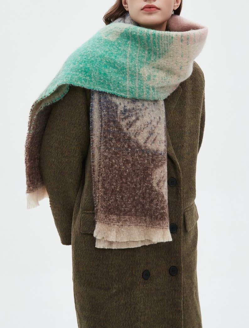 Ginkgo Leaf Brushed Ombre Wrap Scarf