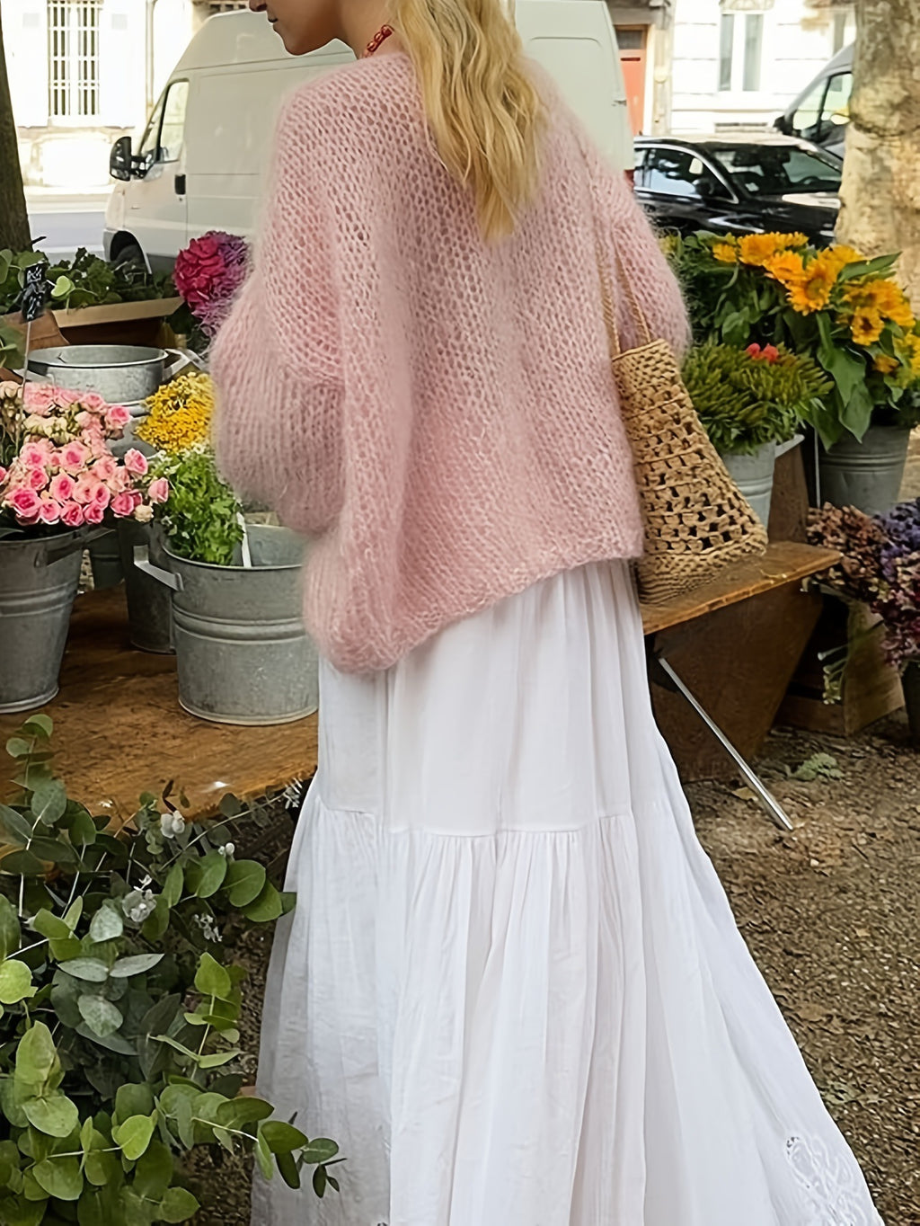 Brushed Fluffy Knit Boat Neck Sweater - Pink - 2