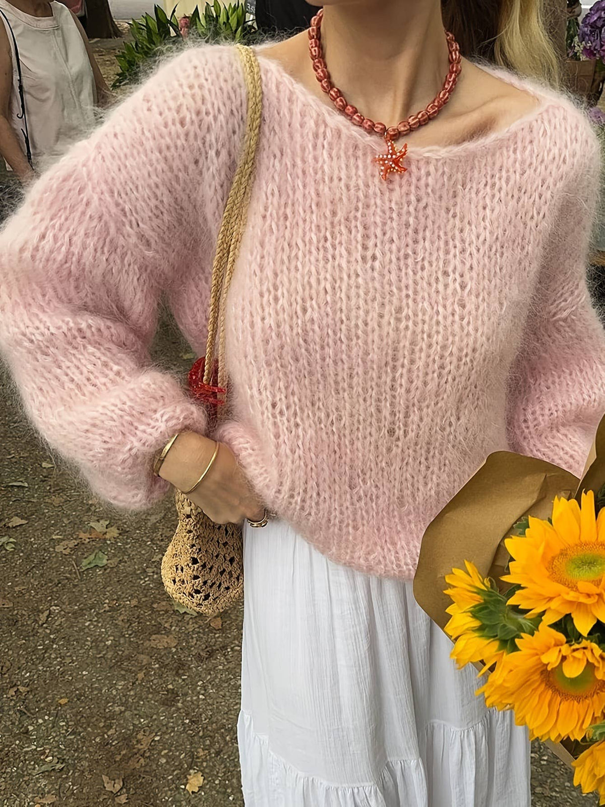 Brushed Fluffy Knit Boat Neck Sweater