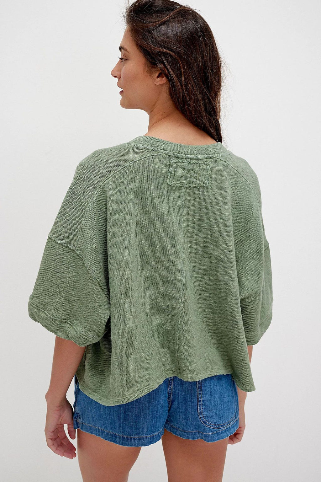 Oversized Boxy Button Front Knit Top - Green - 1