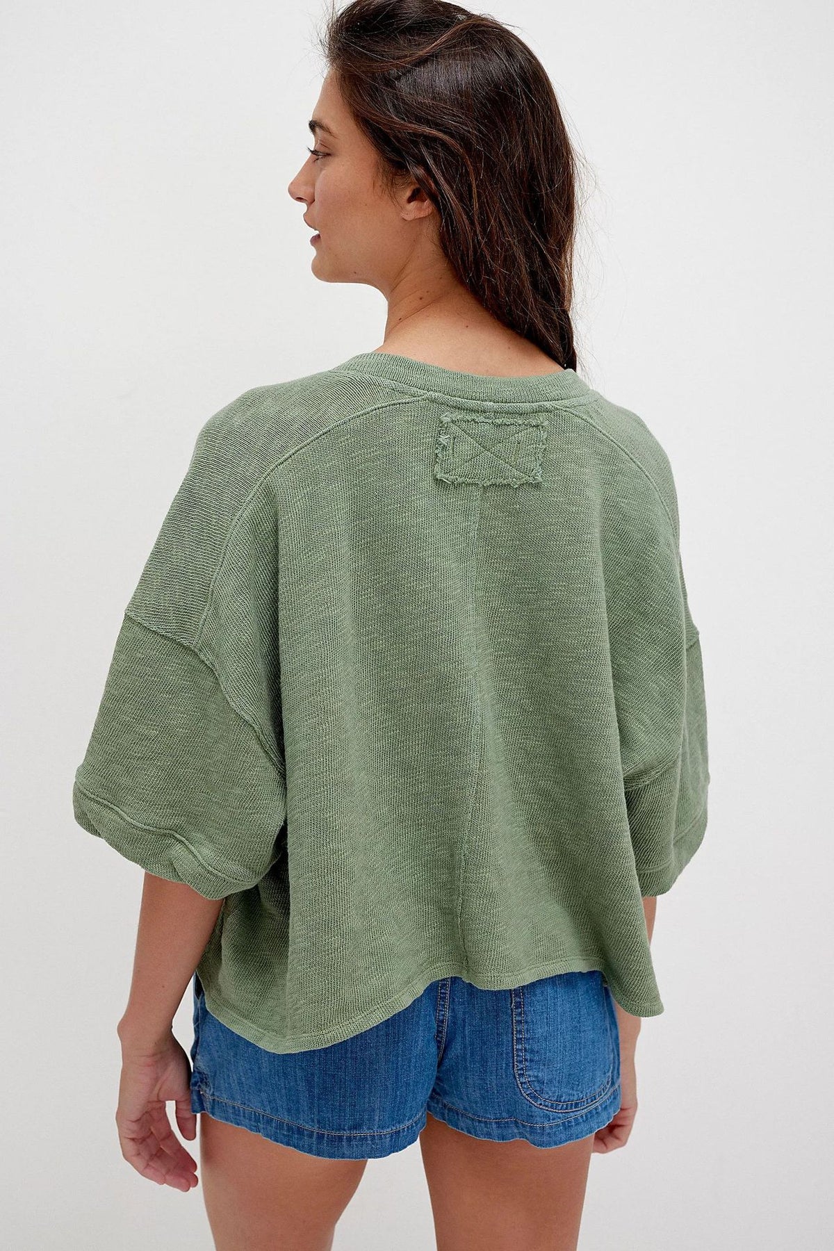 Oversized Boxy Button Front Knit Top - Green - 1