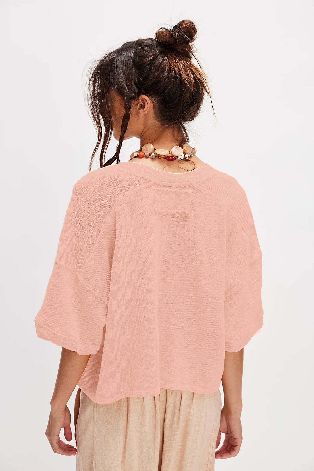 Oversized Boxy Button Front Knit Top - Pink - 1
