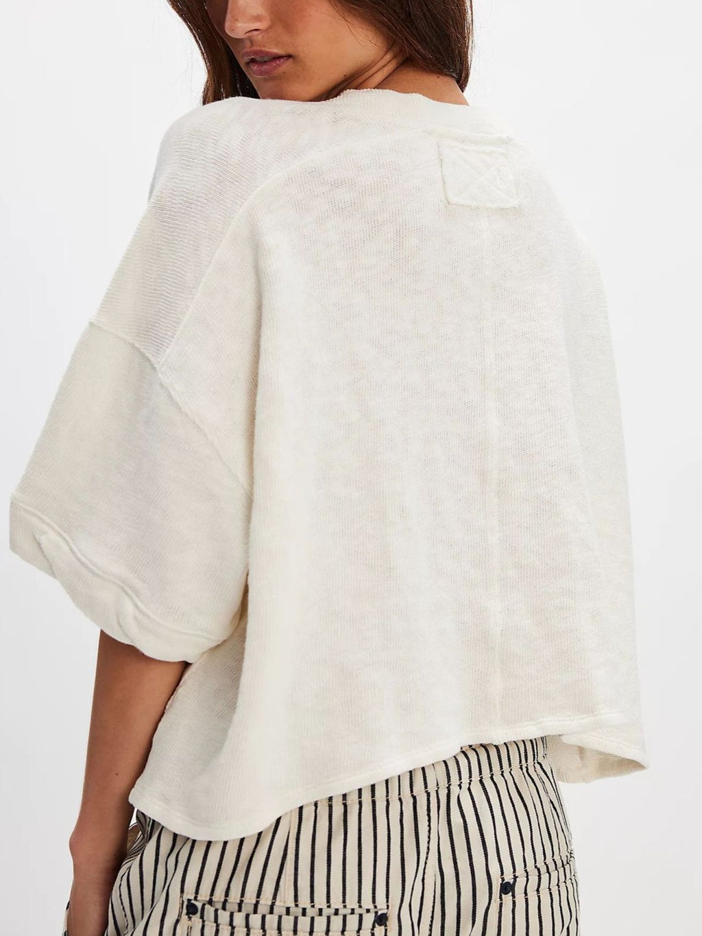 Oversized Boxy Button Front Knit Top - White - 1