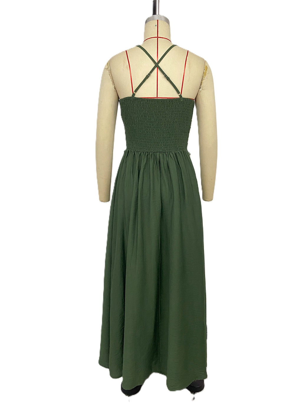 Crossback Lace Waist Flowy Maxi Sundress - Green - 2