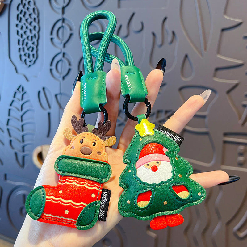 Christmas Tree Stocking Leather Keychain