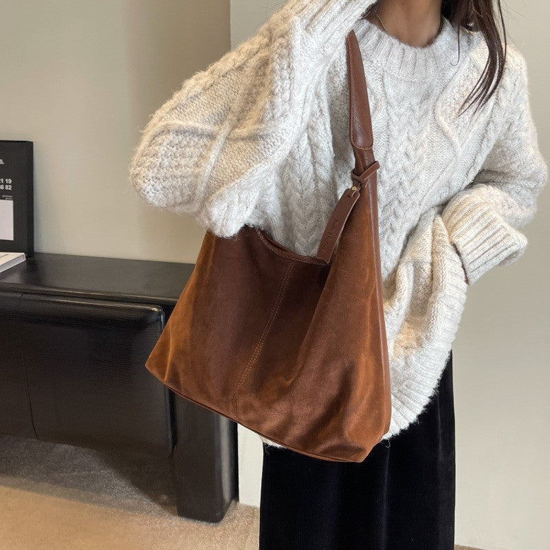 Faux Suede Slouchy Hobo Shoulder Bag
