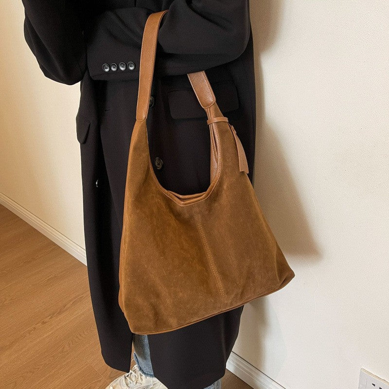 Faux Suede Slouchy Hobo Shoulder Bag