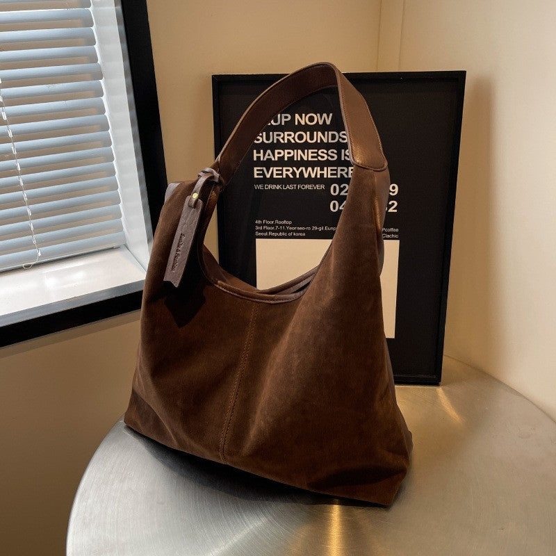 Faux Suede Slouchy Hobo Shoulder Bag
