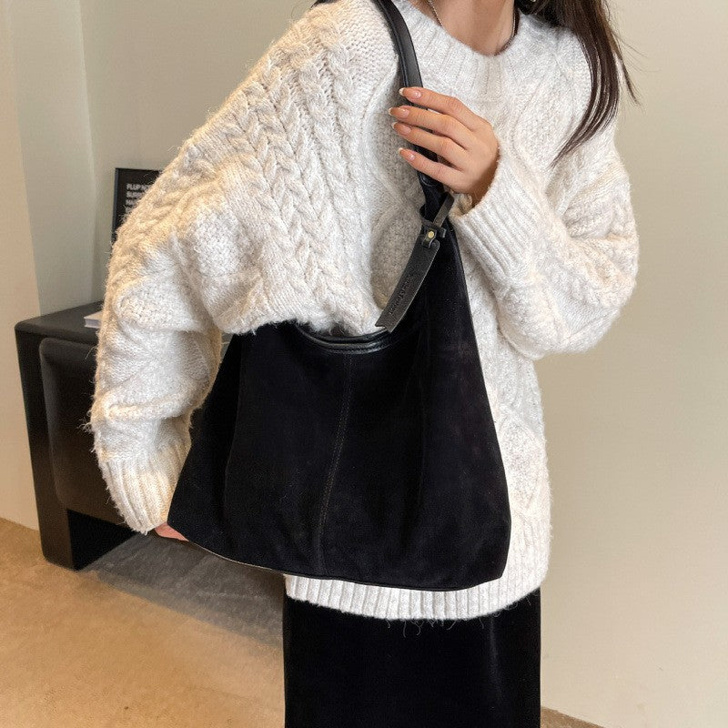Faux Suede Slouchy Hobo Shoulder Bag
