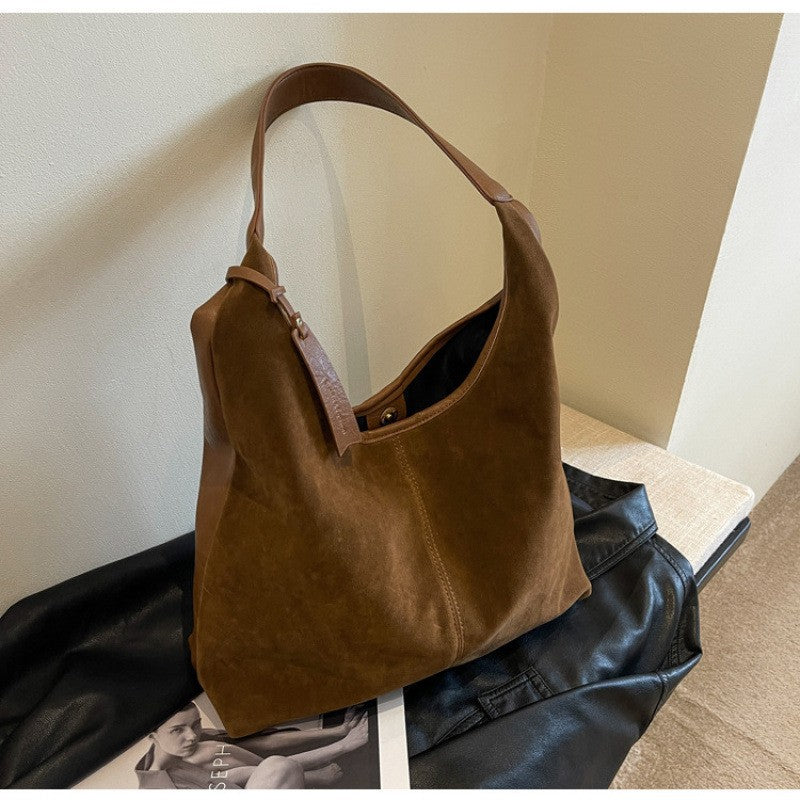 Faux Suede Slouchy Hobo Shoulder Bag