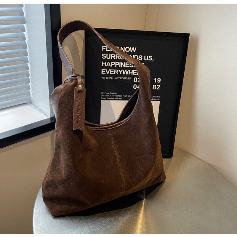 Faux Suede Slouchy Hobo Shoulder Bag