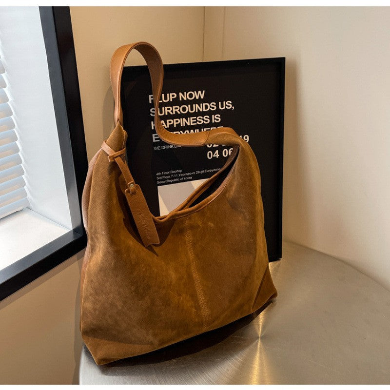 Faux Suede Slouchy Hobo Shoulder Bag