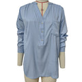 V-Neck Button Placket Pocket Shirt - Blue