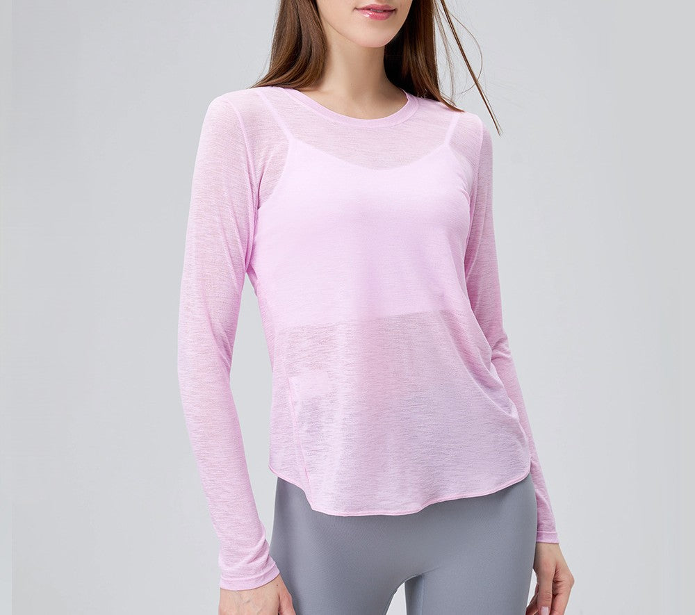 Crossover Back Thumbhole Long Sleeve Tee - LightPink