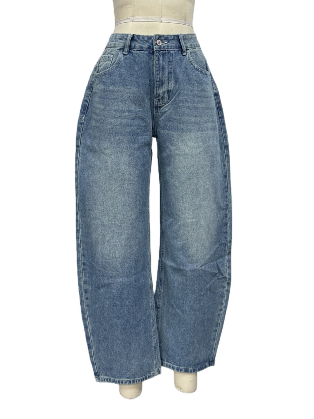 High Waist Barrel Leg Baggy Jeans - DarkBlue