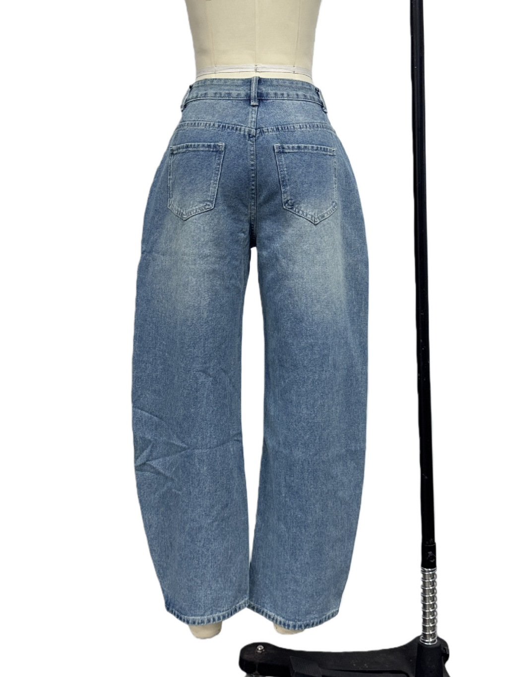 High Waist Barrel Leg Baggy Jeans - DarkBlue - 1