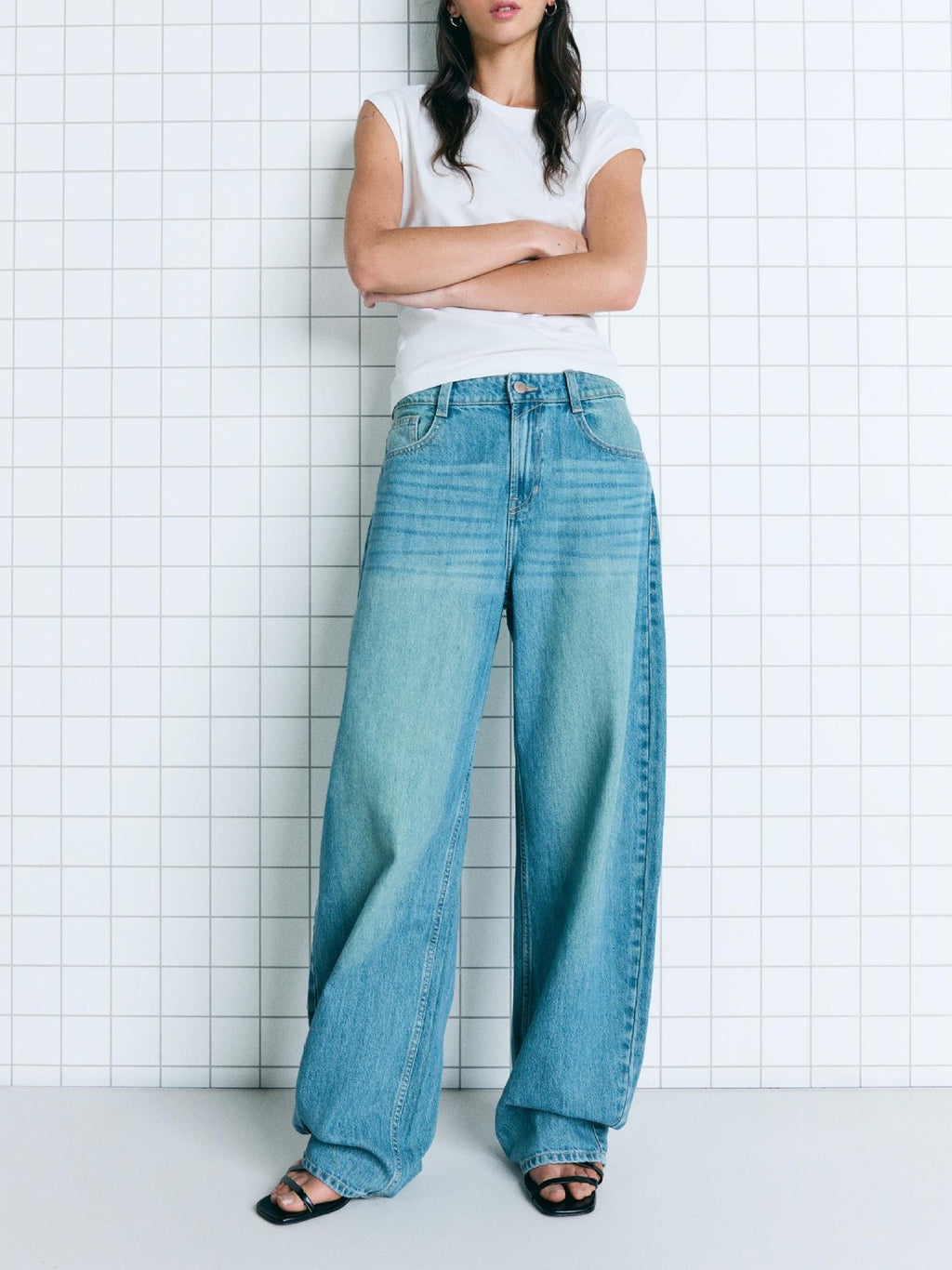 High Waist Barrel Leg Baggy Jeans - MidiBlue - 1