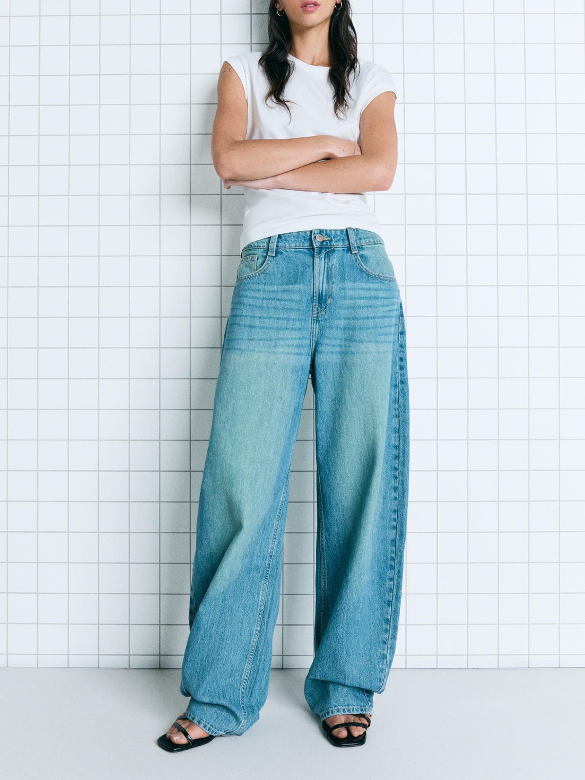 High Waist Barrel Leg Baggy Jeans - MidiBlue - 1