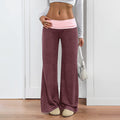 Fold Over Waist Wide Leg Lounge Pants - Red