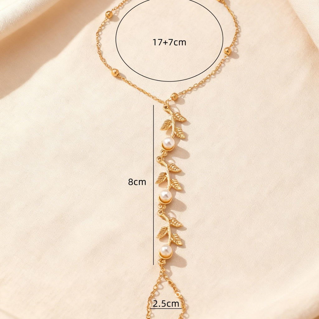 Dainty Leaf Chain Bracelet With Ring - view 2