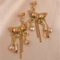 Rhinestone Butterfly Chain Fringe Earrings - Color