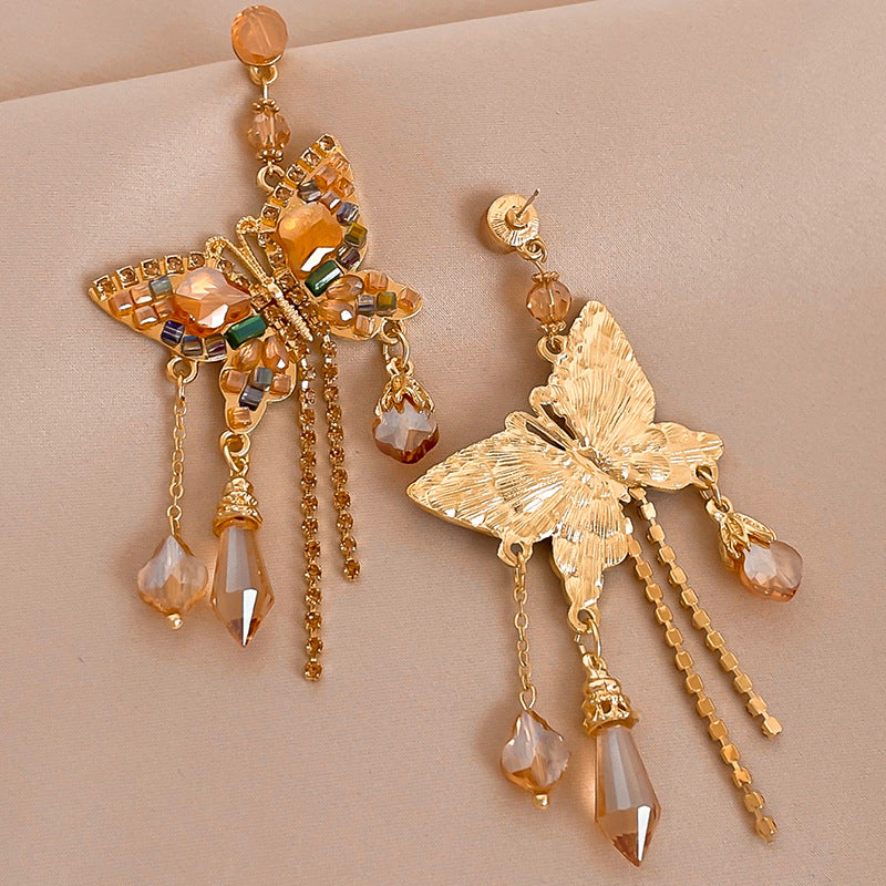 Rhinestone Butterfly Chain Fringe Earrings - Color - 3