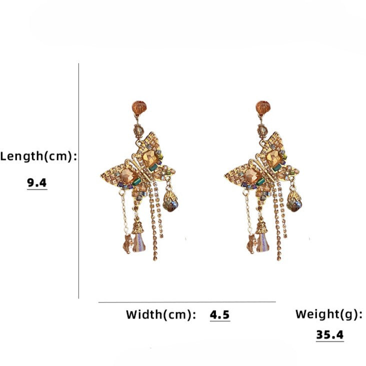 Rhinestone Butterfly Chain Fringe Earrings - Color - 4