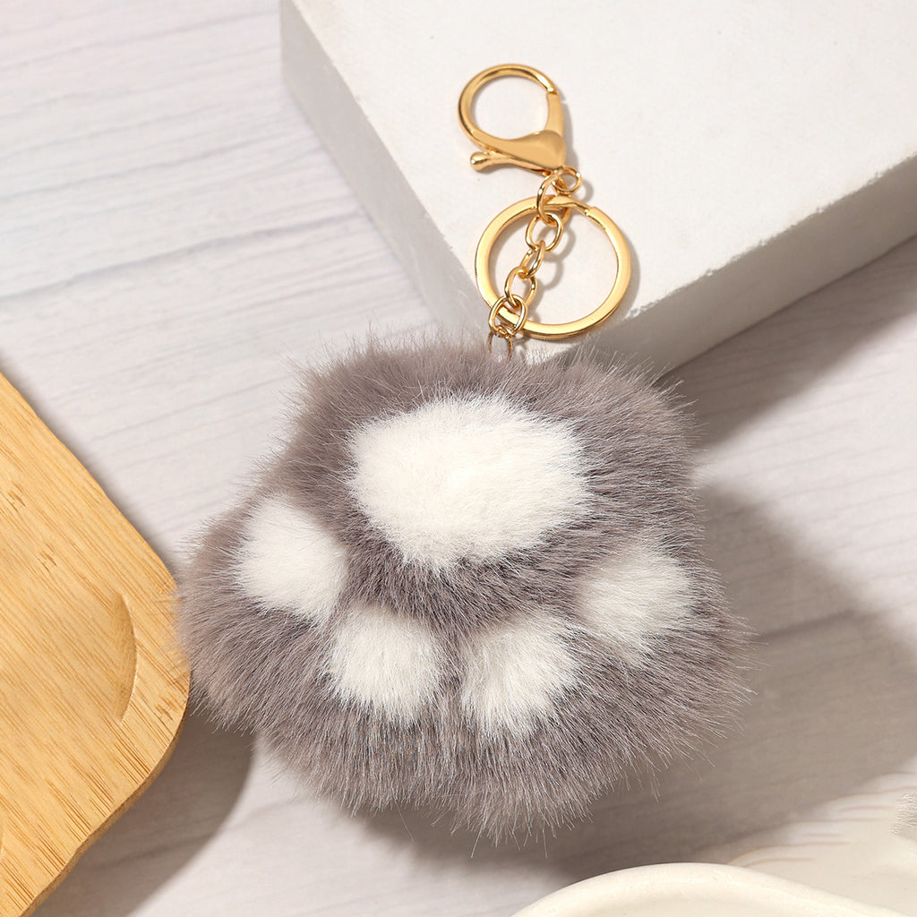 Plush Cat-Paw Pom-Pom Bag Charm Keyring - Detail