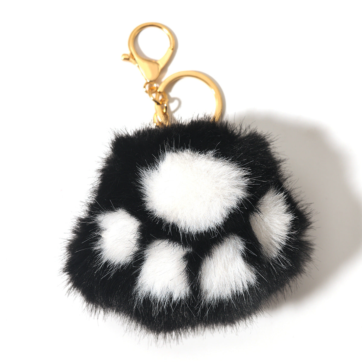 Plush Cat-Paw Pom-Pom Bag Charm Keyring - Black