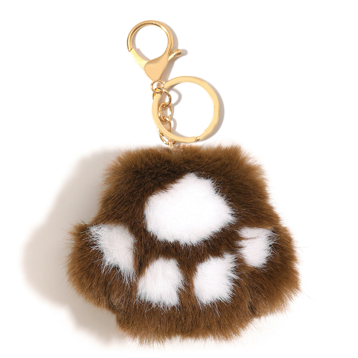 Plush Cat-Paw Pom-Pom Bag Charm Keyring - Coffee