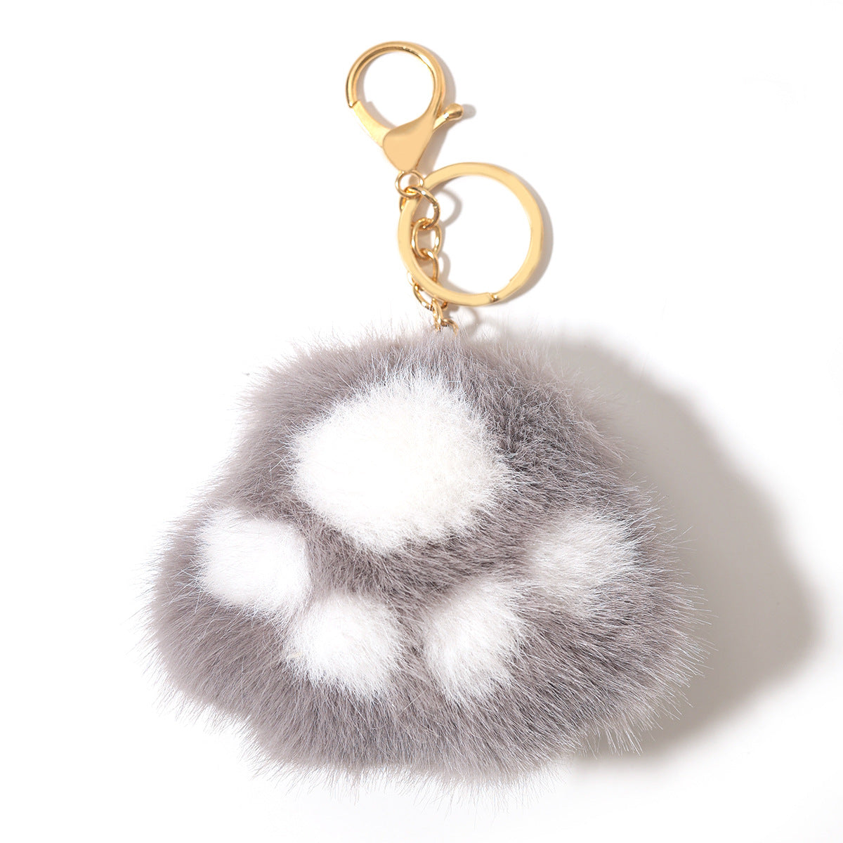 Plush Cat-Paw Pom-Pom Bag Charm Keyring - Grey