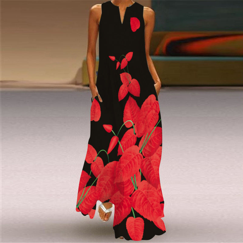 Sleeveless Split Neck Printed Maxi Sundress - Color_02