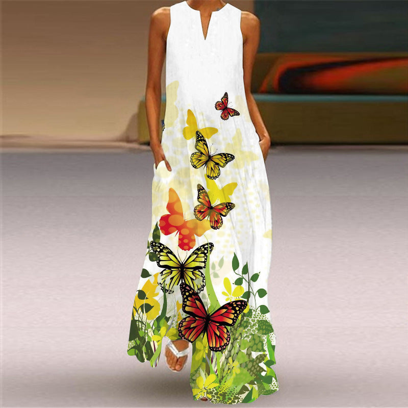 Sleeveless Split Neck Printed Maxi Sundress - Color_05