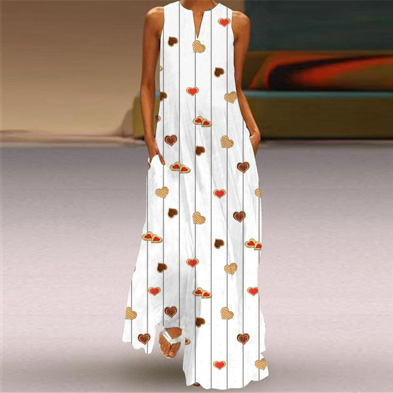 Sleeveless Split Neck Printed Maxi Sundress - Color_16