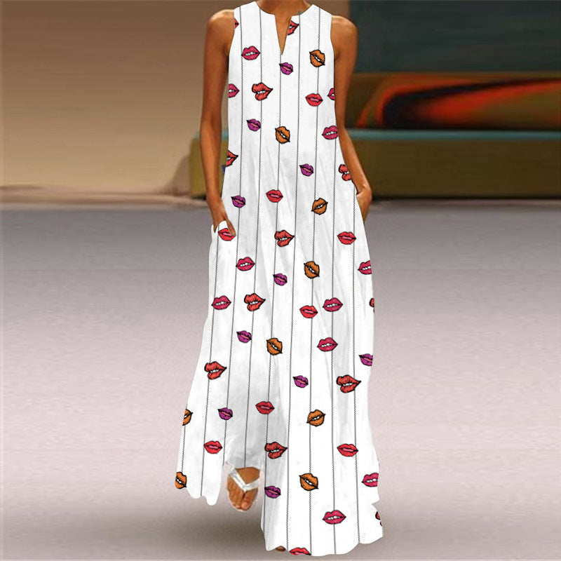Sleeveless Split Neck Printed Maxi Sundress - Color_20