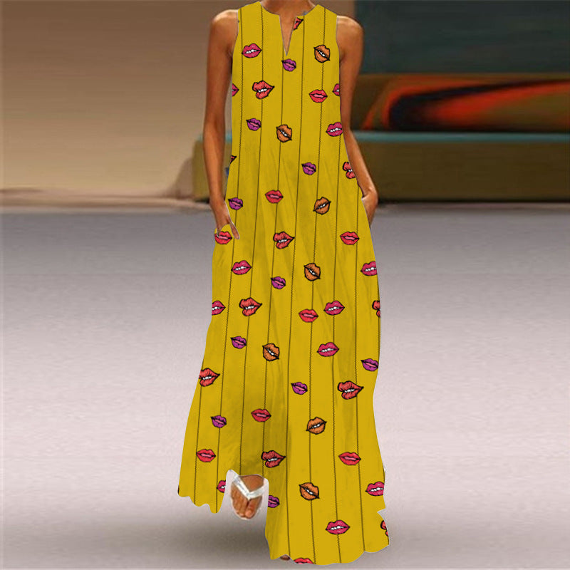 Sleeveless Split Neck Printed Maxi Sundress - Color_23