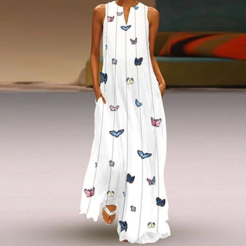 Sleeveless Split Neck Printed Maxi Sundress - Color_24