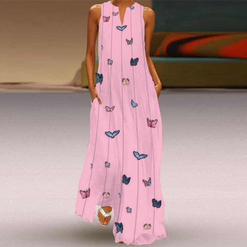 Sleeveless Split Neck Printed Maxi Sundress - Color_25