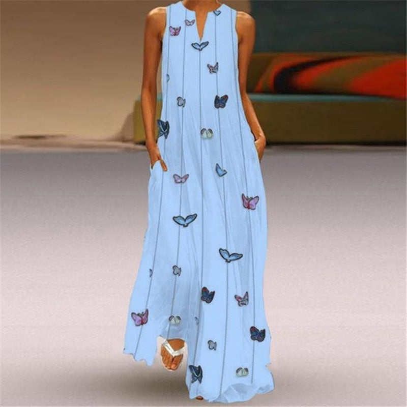Sleeveless Split Neck Printed Maxi Sundress - Color_26
