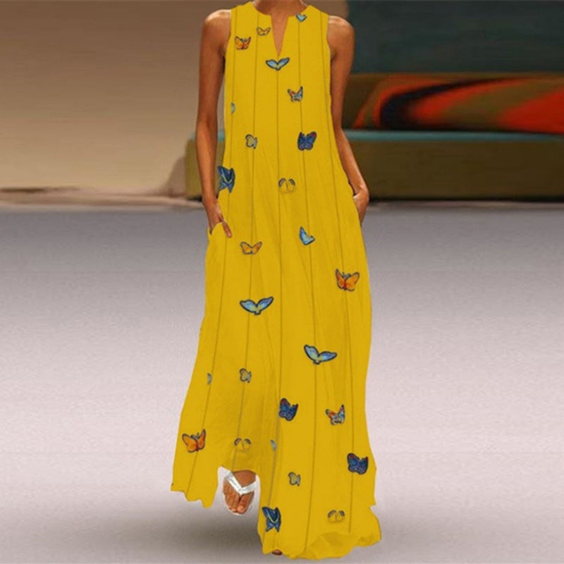 Sleeveless Split Neck Printed Maxi Sundress - Color_27