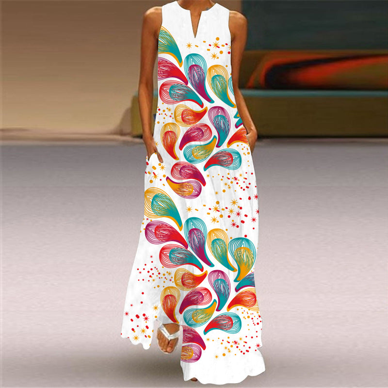 Sleeveless Split Neck Printed Maxi Sundress - Color_30