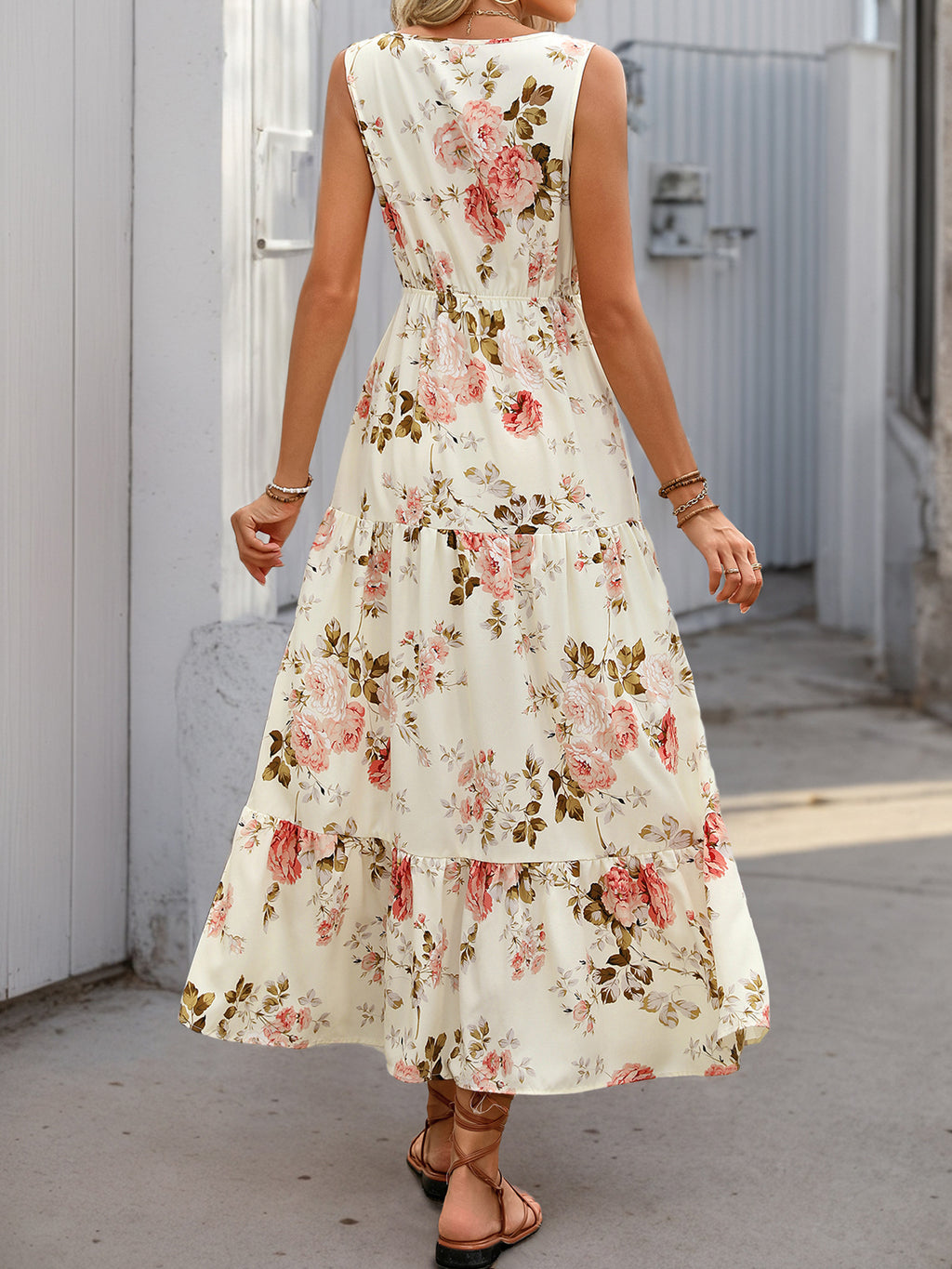 Floral Lace Trim Sleeveless Maxi Dress - White - 2