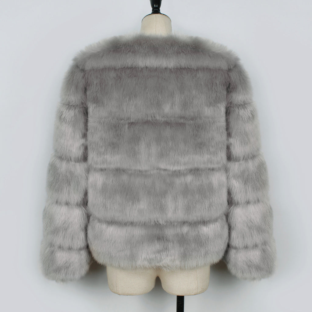 Cropped Tiered Faux Fur Coat - Grey - 2