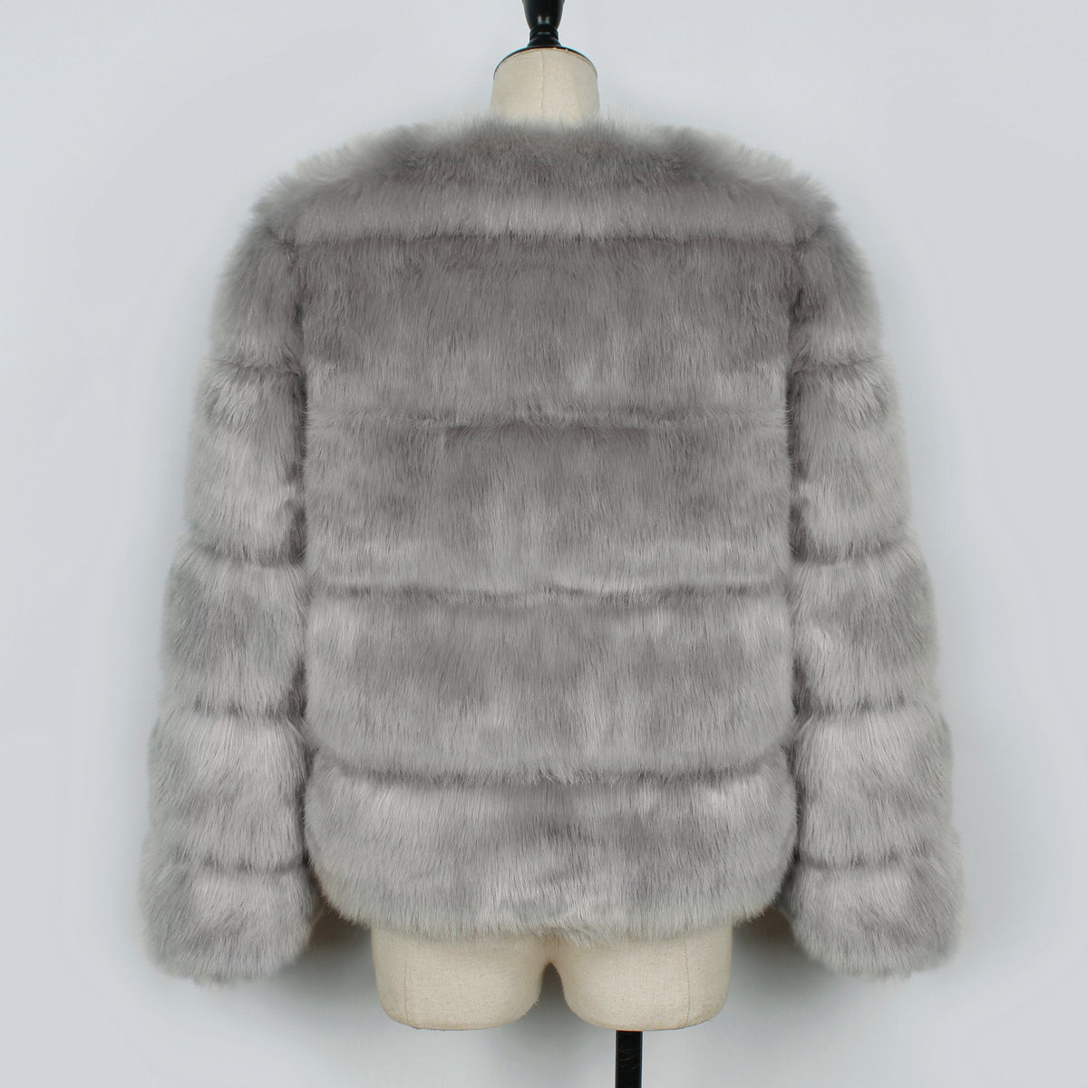 Cropped Tiered Faux Fur Coat - Grey - 2
