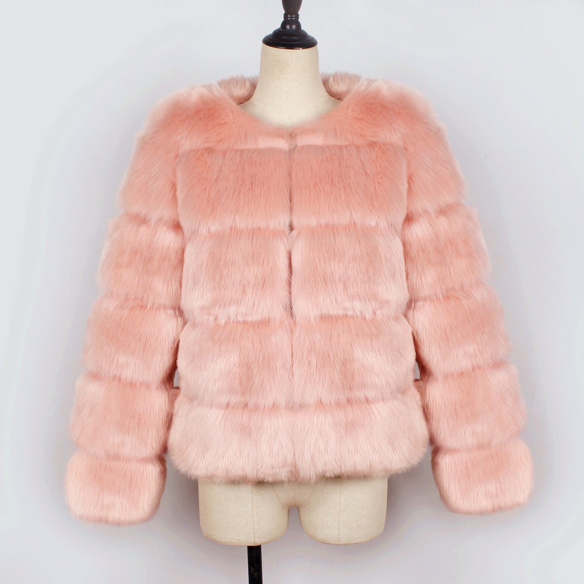 Cropped Tiered Faux Fur Coat - Pink
