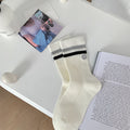 Double Stripe Cuff Ribbed Crew Socks - Color_01