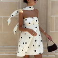 Polka Dot Strapless Mini Dress With Scarf - White