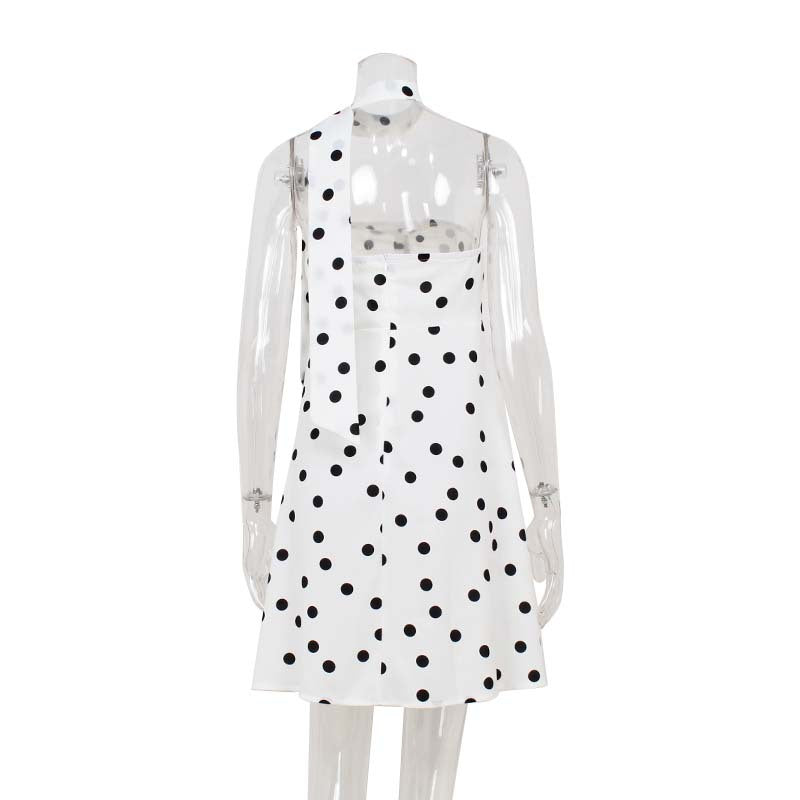 Polka Dot Strapless Mini Dress With Scarf - White - 3