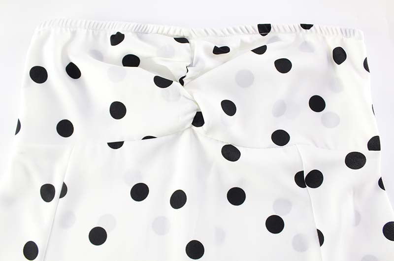 Polka Dot Strapless Mini Dress With Scarf - White - 4